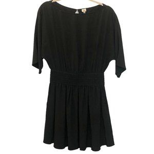 Aritzia Wilfred Silk Smocked Waist Mini Dress Dolman Sleeve Keyhole Back Black